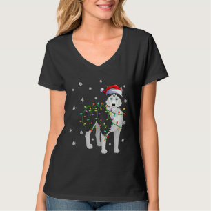 Xmas Lighting Weihnachtsmannmütze Sibirien Husky T-Shirt