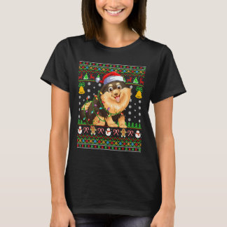 Xmas Lighting Weihnachtsmannmütze Spitz Hund T-Shirt