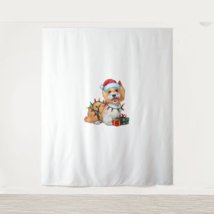 Xmas Lighting Weihnachtsmannmütze Tibetan Terrier Wandteppich