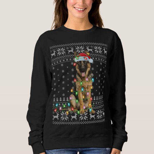 Xmas Lighting Weihnachtsmannmütze Ugly German Shep Sweatshirt (Vorderseite)