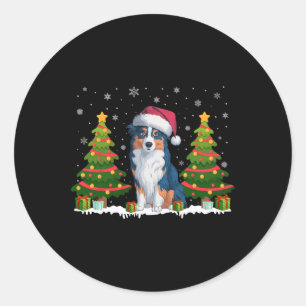 Xmas Lights Australian Shepherd Dog Santa Christma Runder Aufkleber