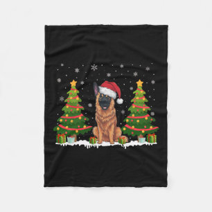 Xmas Lights Belgisches Malinois Hund Weihnachtsman Fleecedecke