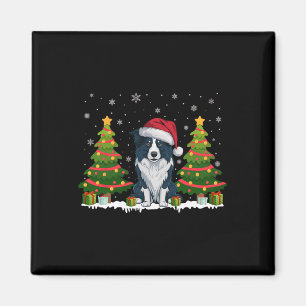 Xmas Lights Border Collie Dog Weihnachtsmannmütze Magnet