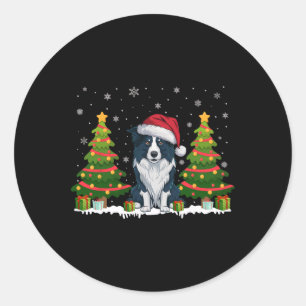 Xmas Lights Border Collie Dog Weihnachtsmannmütze Runder Aufkleber