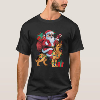 Xmas Lights Funny Santa Riding Deutscher Schäferhu T-Shirt