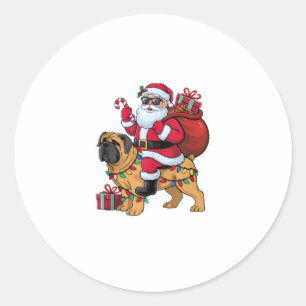 Xmas Lights Funny Santa Riding English Mastiff Dog Runder Aufkleber