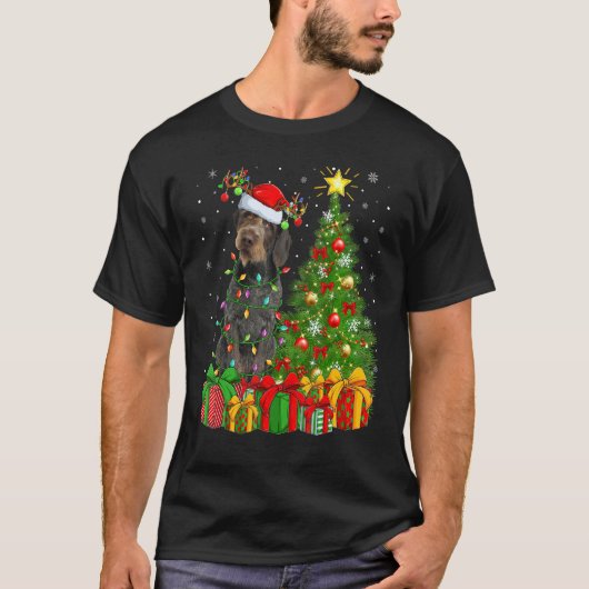 Xmas Lights German Wirehaired Pointer Dog Christma T-Shirt (Vorderseite)