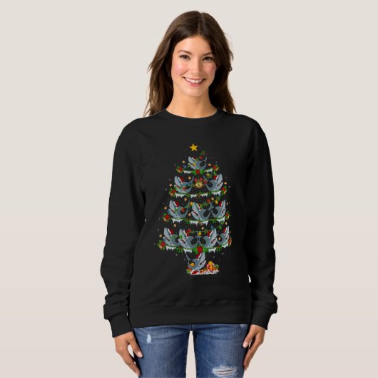 Xmas Lights Great White Shark Christmas Tree Sweatshirt (Vorne ganz)