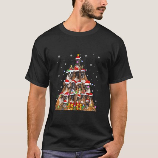 Xmas Lights Holiday Santa Boxer Dog Christmas Tree T-Shirt (Vorderseite)