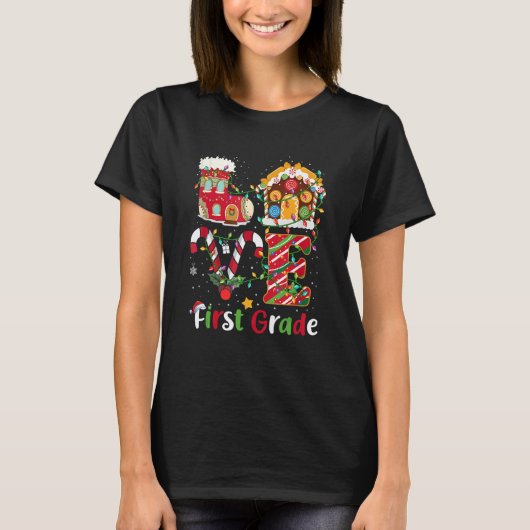 Xmas Lights Liebe Erster Klasse Lehrer Weihnachten T-Shirt (Vorderseite)