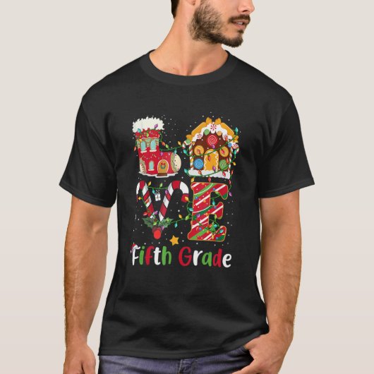 Xmas Lights Liebe Fünfte Klasse Lehrer Weihnachten T-Shirt (Vorderseite)