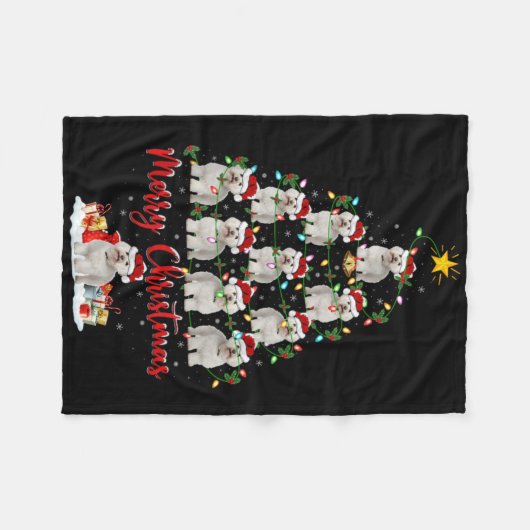 Xmas Lights Santa Bichon Frise Dog Christmas Tree  Fleecedecke (Vorderseite (Horizontal))