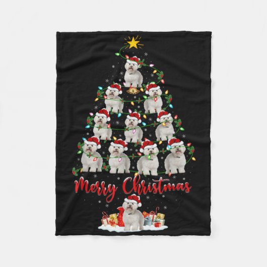 Xmas Lights Santa Bichon Frise Dog Christmas Tree  Fleecedecke (Vorderseite)