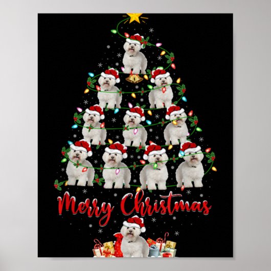Xmas Lights Santa Bichon Frise Dog Christmas Tree Poster (Vorne)