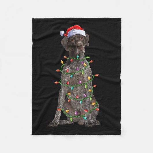 Xmas Lights Santa German Shorthaired Inter Dog Chr Fleecedecke (Vorderseite)