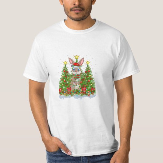 Xmas Lights Santa Hare Weihnachten T-Shirt (Vorderseite)