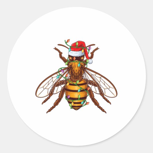 Xmas Lights Santa Hat Bee Christmas Runder Aufkleber (Vorderseite)