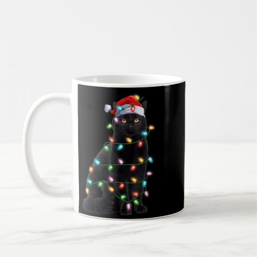 Xmas Lights Santa Hat Black Cat Christmas Kaffeetasse (Links)