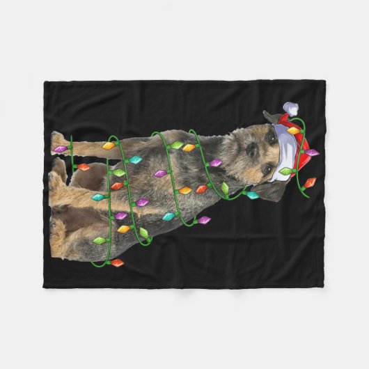 Xmas Lights Santa Hat Border Terrier Dog Christmas Fleecedecke (Vorderseite (Horizontal))