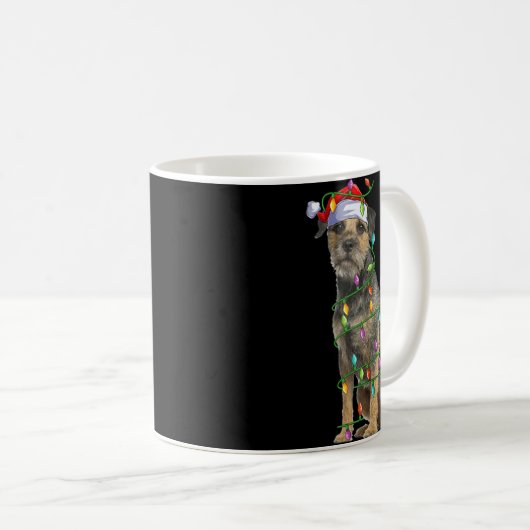 Xmas Lights Santa Hat Border Terrier Dog Christmas Kaffeetasse (VorderseiteRechts)
