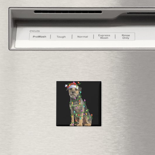 Xmas Lights Santa Hat Border Terrier Dog Christmas Magnet (In Situ (Geschirrspüler))