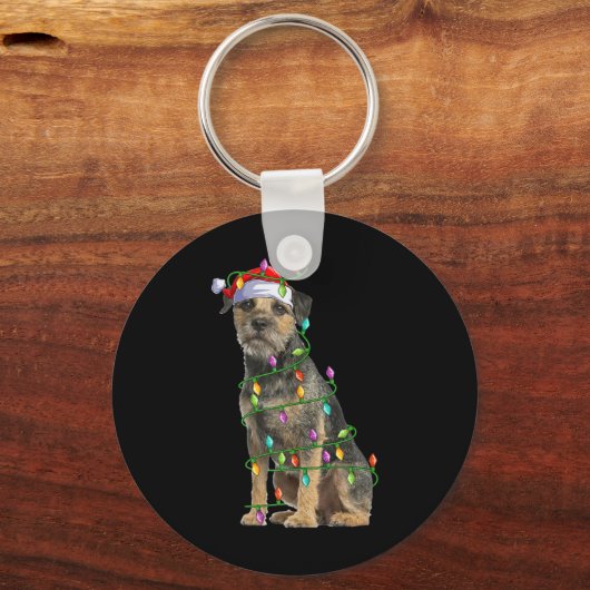 Xmas Lights Santa Hat Border Terrier Dog Christmas Schlüsselanhänger (Vorderseite)