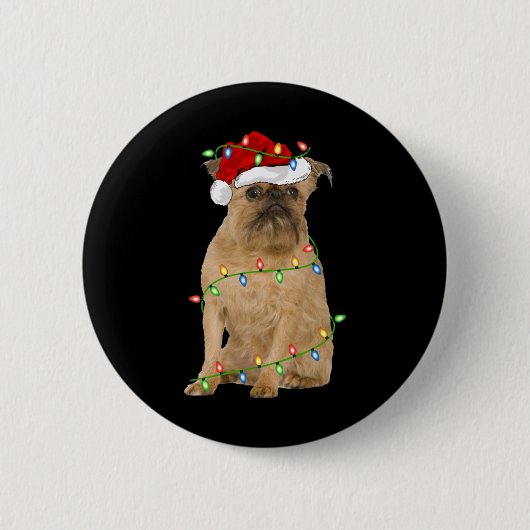 Xmas Lights Santa Hat Brussels Griffon Dog Christm Button (Vorderseite)