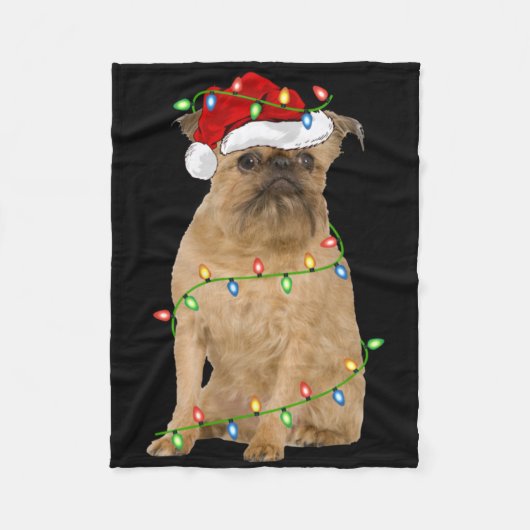 Xmas Lights Santa Hat Brussels Griffon Dog Christm Fleecedecke (Vorderseite)