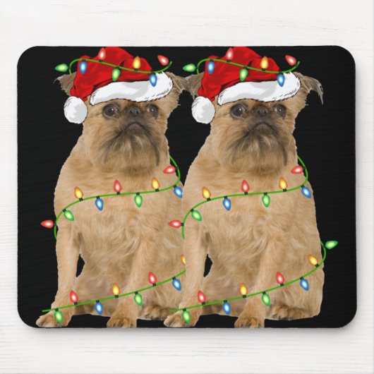 Xmas Lights Santa Hat Brussels Griffon Dog Christm Mousepad (Vorne)