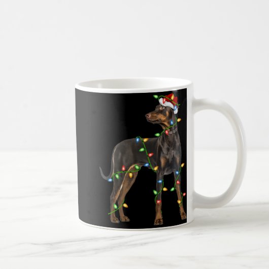 Xmas Lights Santa Hat Doberman Nscher Dog Christ Kaffeetasse (Rechts)