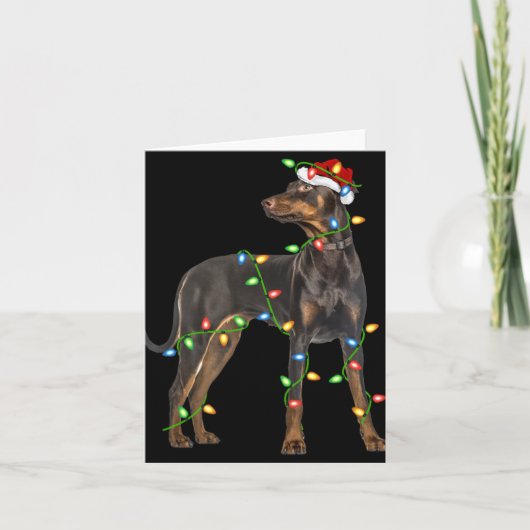 Xmas Lights Santa Hat Doberman Nscher Dog Christ  Karte (Vorderseite)