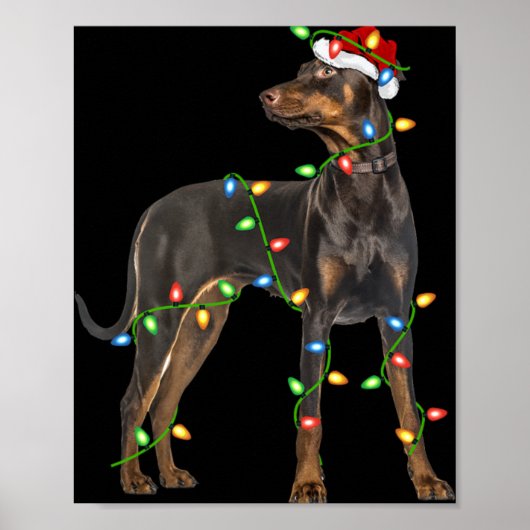 Xmas Lights Santa Hat Doberman Nscher Dog Christ T Poster (Vorne)