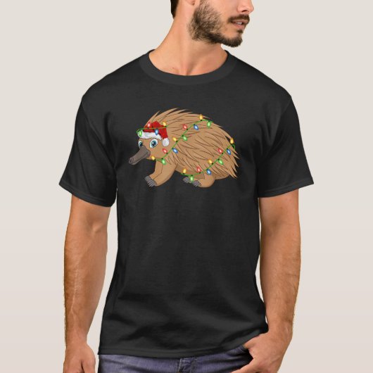 Xmas Lights Santa Hat Echidna Christmas T-Shirt (Vorderseite)