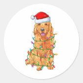 Xmas Lights Santa Hat Golden Retriever Dog Christm Runder Aufkleber (Vorderseite)