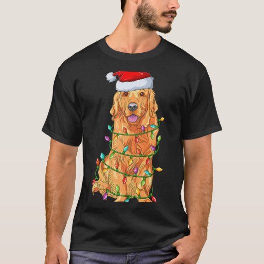 Xmas Lights Santa Hat Golden Retriever Dog Christm T-Shirt (Vorderseite)