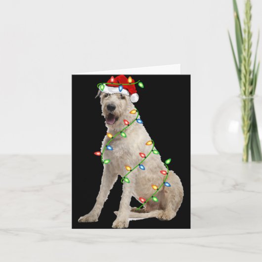 Xmas Lights Santa Hat Irish Wolfhound Dog Christma Karte (Vorderseite)
