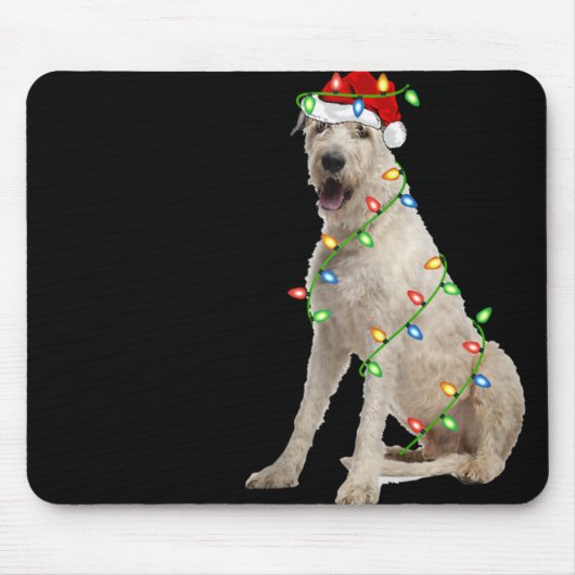 Xmas Lights Santa Hat Irish Wolfhound Dog Christma Mousepad (Vorne)