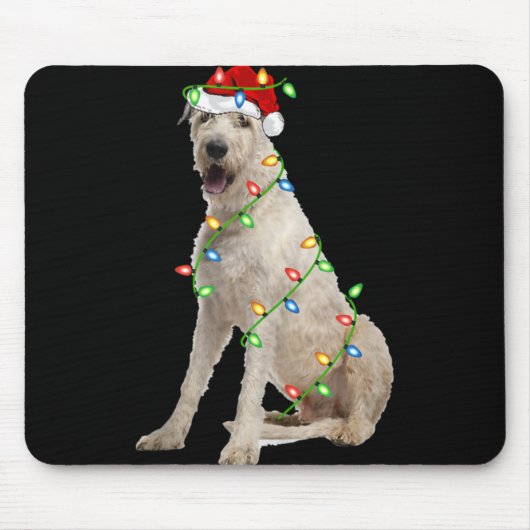 Xmas Lights Santa Hat Irish Wolfhound Dog Christma Mousepad (Vorne)