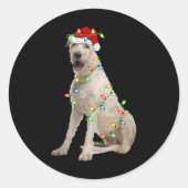 Xmas Lights Santa Hat Irish Wolfhound Dog Christma Runder Aufkleber (Vorderseite)