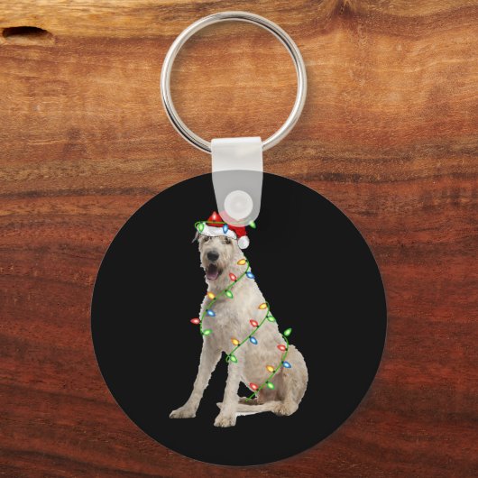Xmas Lights Santa Hat Irish Wolfhound Dog Christma Schlüsselanhänger (Vorderseite)