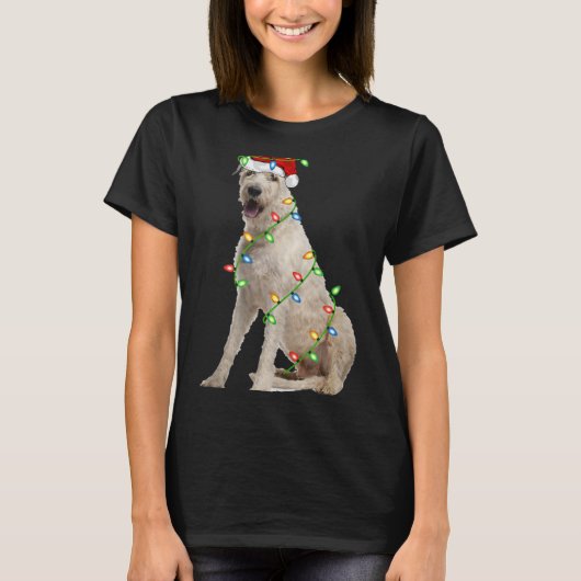 Xmas Lights Santa Hat Irish Wolfhound Dog Christma T-Shirt (Vorderseite)