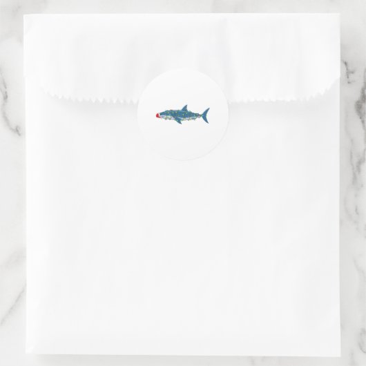 Xmas Lights Santa Hat Mako Shark Christmas Premium Runder Aufkleber (Tasche)