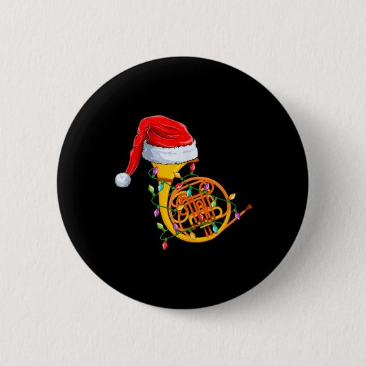 Xmas Lights Santa Hat Musical French Horn Christma Button (Vorderseite)