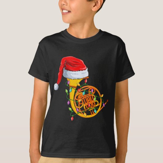 Xmas Lights Santa Hat Musical French Horn Christma T-Shirt (Vorderseite)