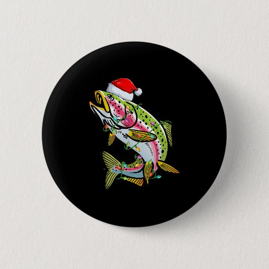 Xmas Lights Santa Hat Rainbow Trout Fish Christmas Button (Vorderseite)