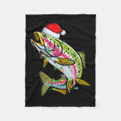 Xmas Lights Santa Hat Rainbow Trout Fish Christmas Fleecedecke (Vorderseite)