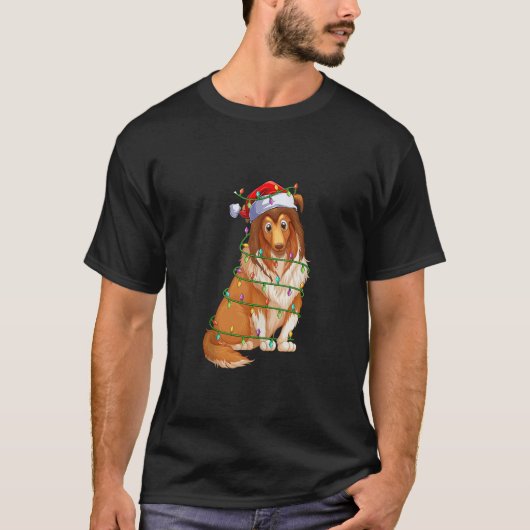 Xmas Lights Santa Hat Shetland Sheepdog Christmas T-Shirt (Vorderseite)