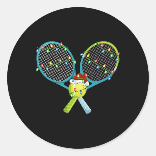 Xmas Lights Santa Hat Tennis Christmas Premium Runder Aufkleber (Vorderseite)