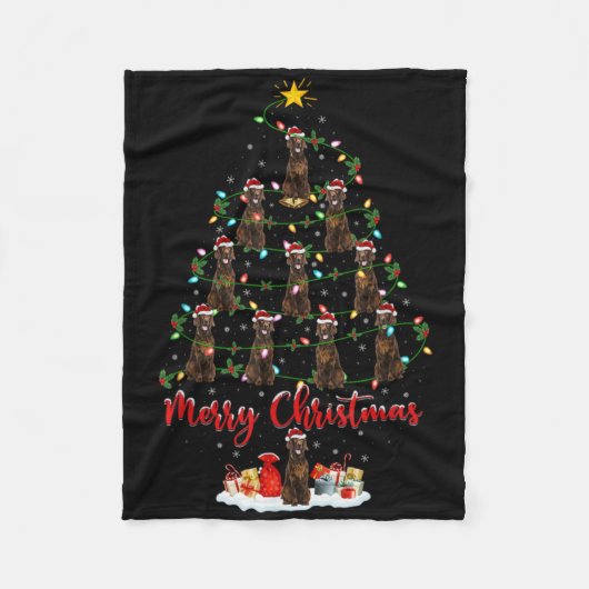 Xmas Lights Santa Irish Setter Dog Christmas Tree Fleecedecke (Vorderseite)