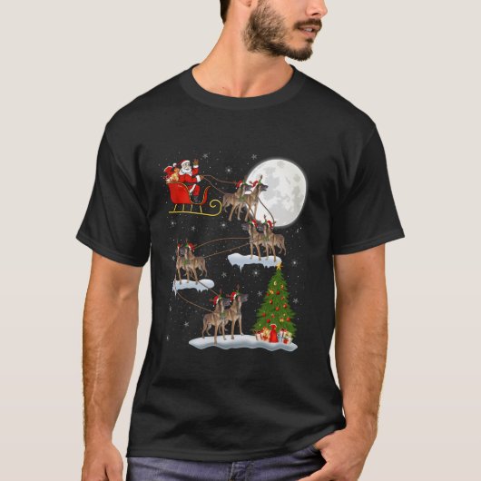 Xmas Lights Santa Riding Belgische Malinois Hund C T-Shirt (Vorderseite)